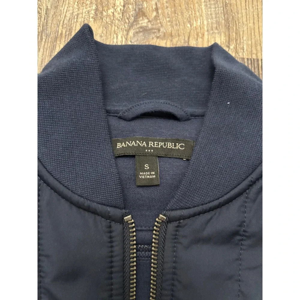 Banana Republic Mens Quilted Mixed Media Full Zip Vest Navy Blue Small RN54023